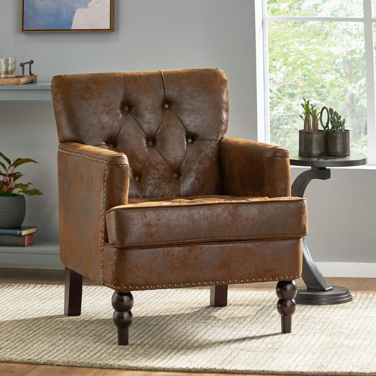 Christopher Knight Home Malone Tufted Club Chair, Brown 28D x 29.5W x 33.5H Inch Christopher Knight Home