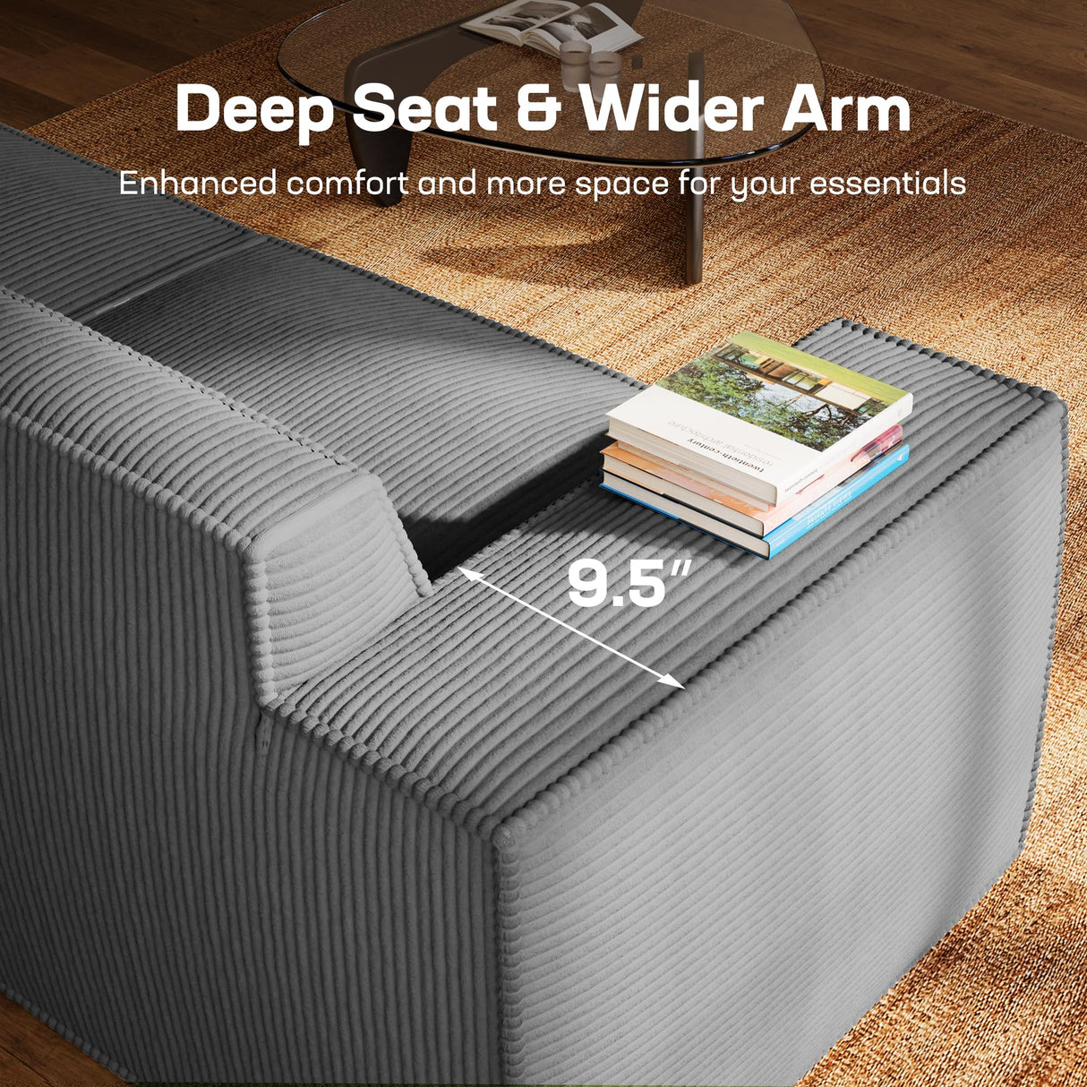 Marsail Modular Sectional Sofa, 111" L-Shaped Modular Sectional Couch with Deep Seat, Freely Combinable Sectional Clound Sofa for Living Room, No Assembly, Plush Corduroy Fabric, Grey Marsail