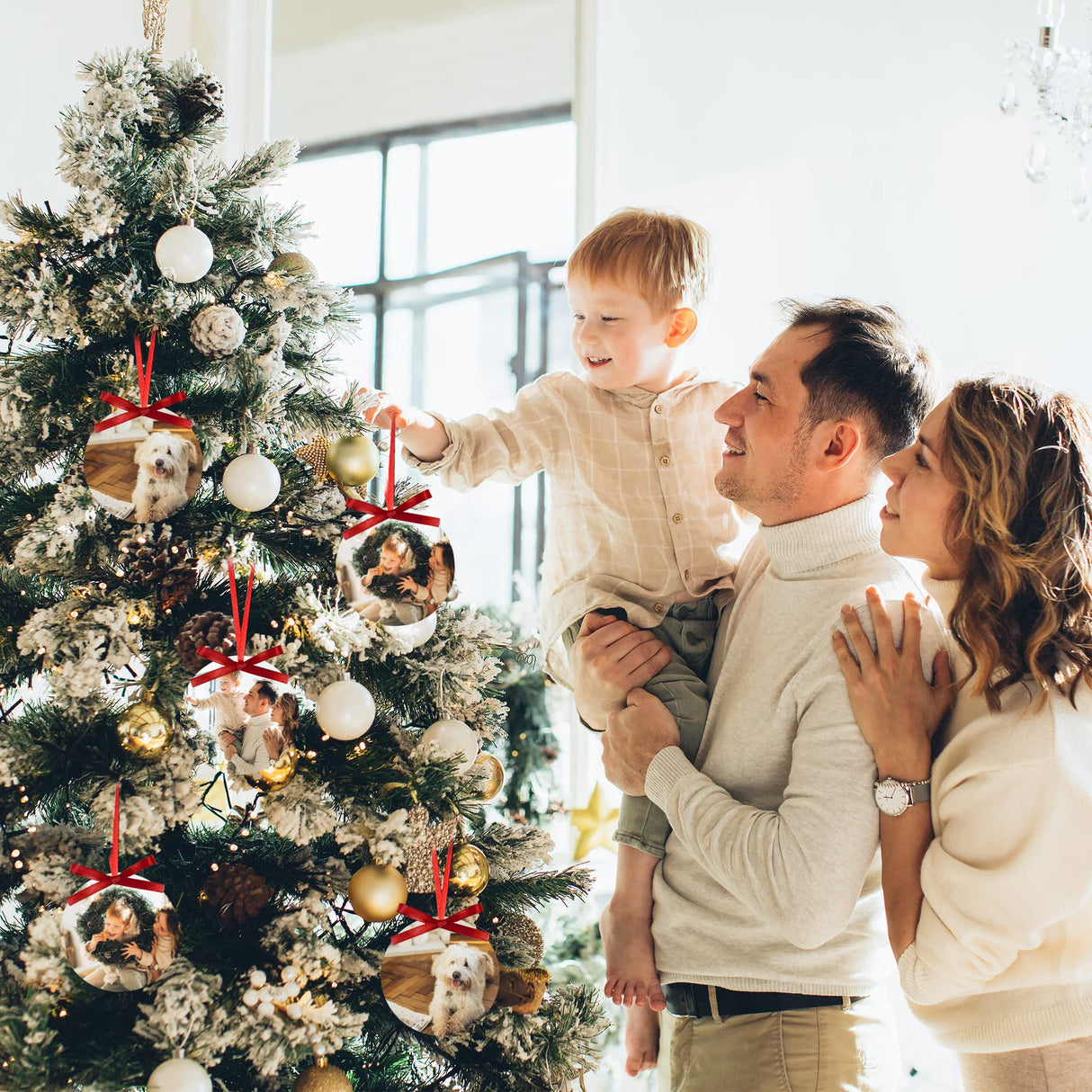 Christmas Sublimation Ornament Blanks 24PCS MDF Sublimation Blank Pendants Bulk Double Sided Printed Round Sublimation Ornaments with 3 Roll Ribbon for Christmas DIY Craft Decoration Supplies Daomong