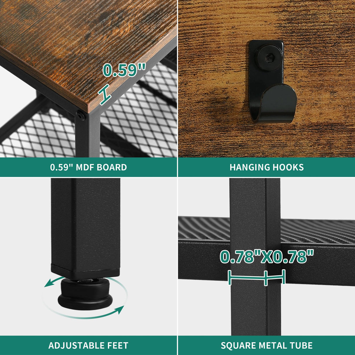 YITAHOME Farmhouse Entryway Bench with Coat Rack 59", 5-in-1 Hall Tree with Bench and Shoe Storage for Entrance, Living Room, Bedroom, Rustic Brown YITAHOME