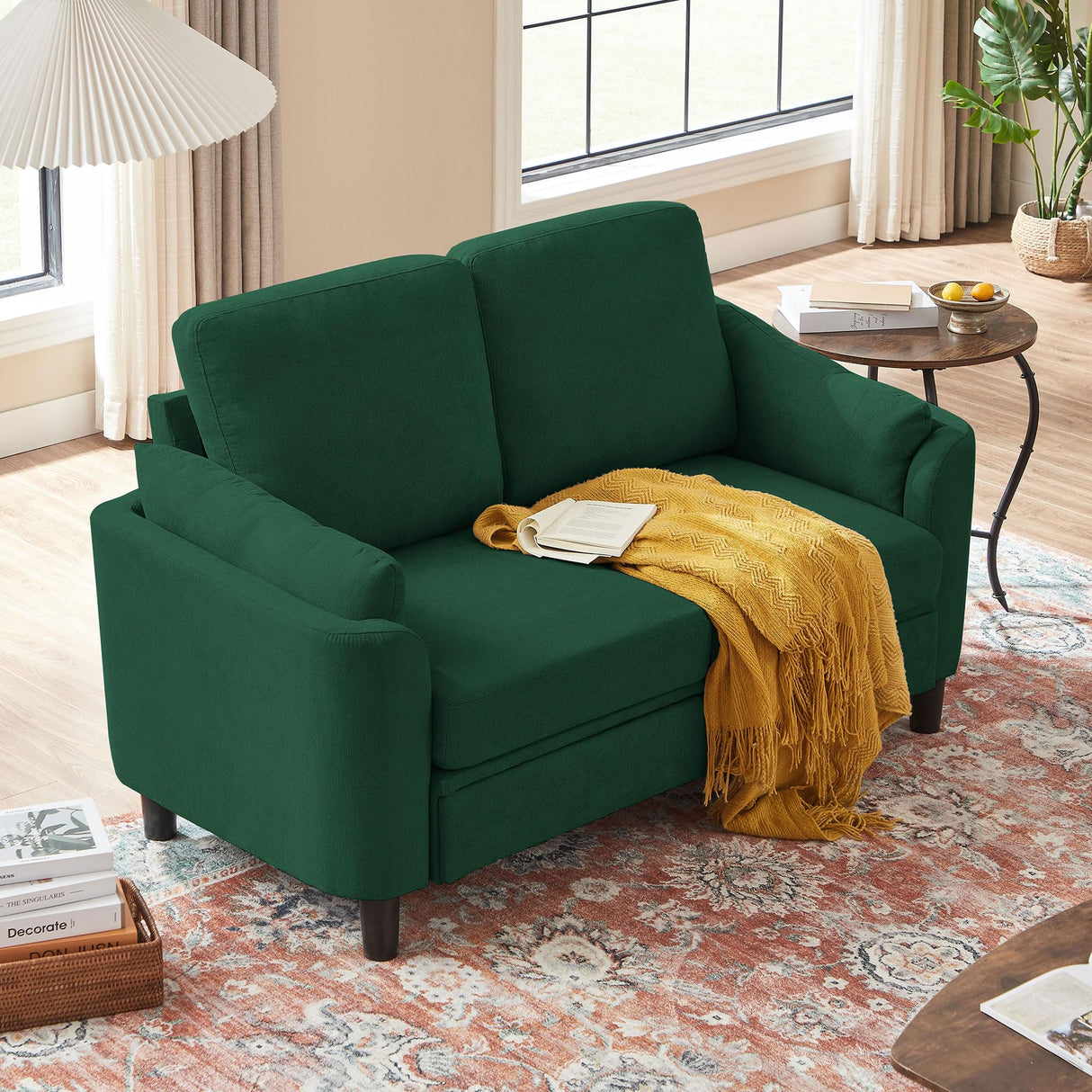Pingliang Home 60" Loveseat Small Couch, Mid Century Modern Love Seat with Back Cushions and Wood Legs, 2 Seater Small Sofa for Living Room, Bedroom, Dorm and Small Spaces, Green Pingliang Home