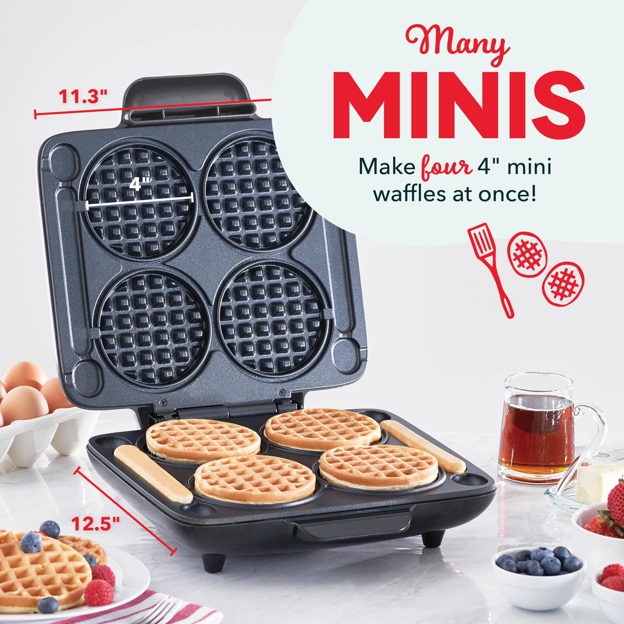 DASH Multi Mini Waffle Maker - Four 4” Waffle Molds, Nonstick Waffle Iron with Quick Heat-Up, Nonstick Surface - Perfect Mini Waffle Maker for Kids and Families, Just Add Batter DASH