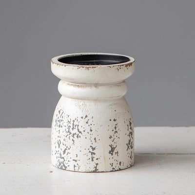 SOFE Rustic Candle Holder for Pillar Candle, Vintage White Wooden Pillar Candle Holder, Farmhouse Antique Candlestick Holder for Dining Table, Coffee Table Centerpiece (4.9" x 4.9" x 6.1")