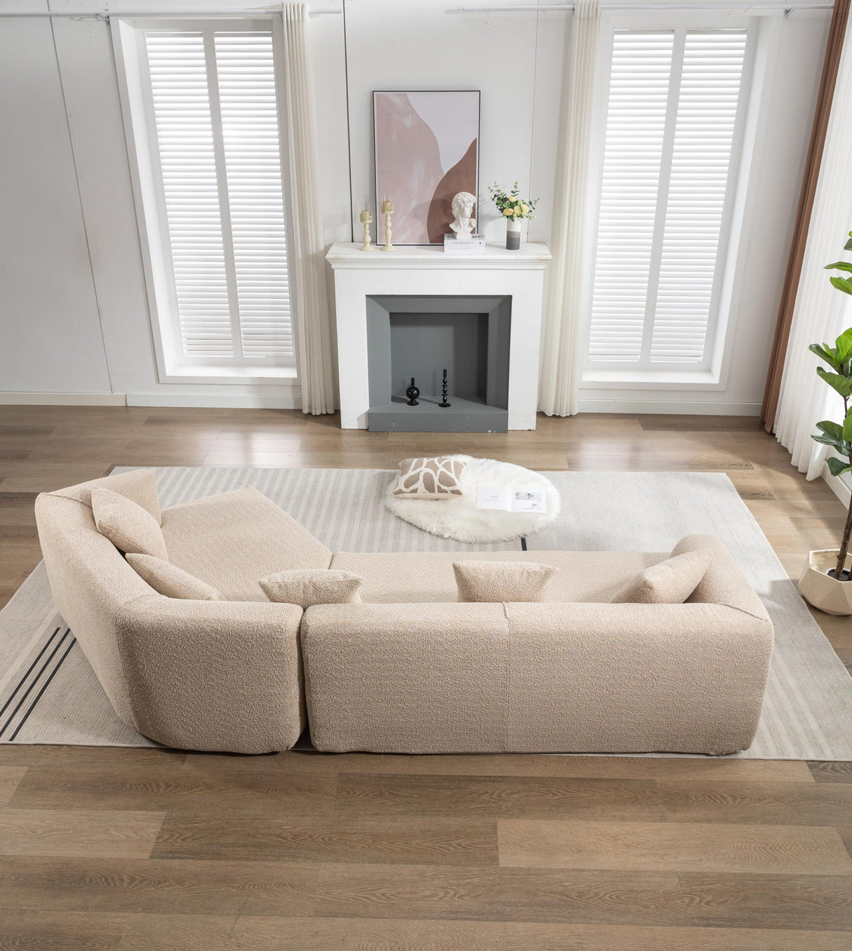 Merax 125" Large Sofa Couch, 2 Piece Free Combination, Modern Modular Upholstered Sectional Corner Sofa with Pillows and High-Density Foam for Living Room, Bedroom, Salon, Light Brown Merax