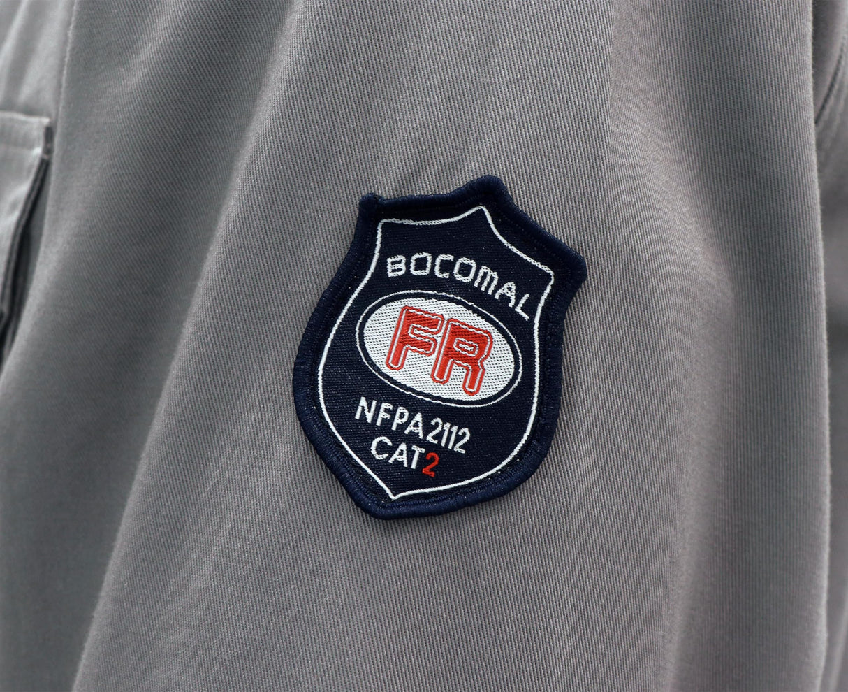 BOCOMAL FR 6.25oz Lightweight Summer Welding Shirt - Flame Resistant, Relaxed Fit, Cotton, Long Sleeve, Button Down Collar, Light Gray BOCOMAL