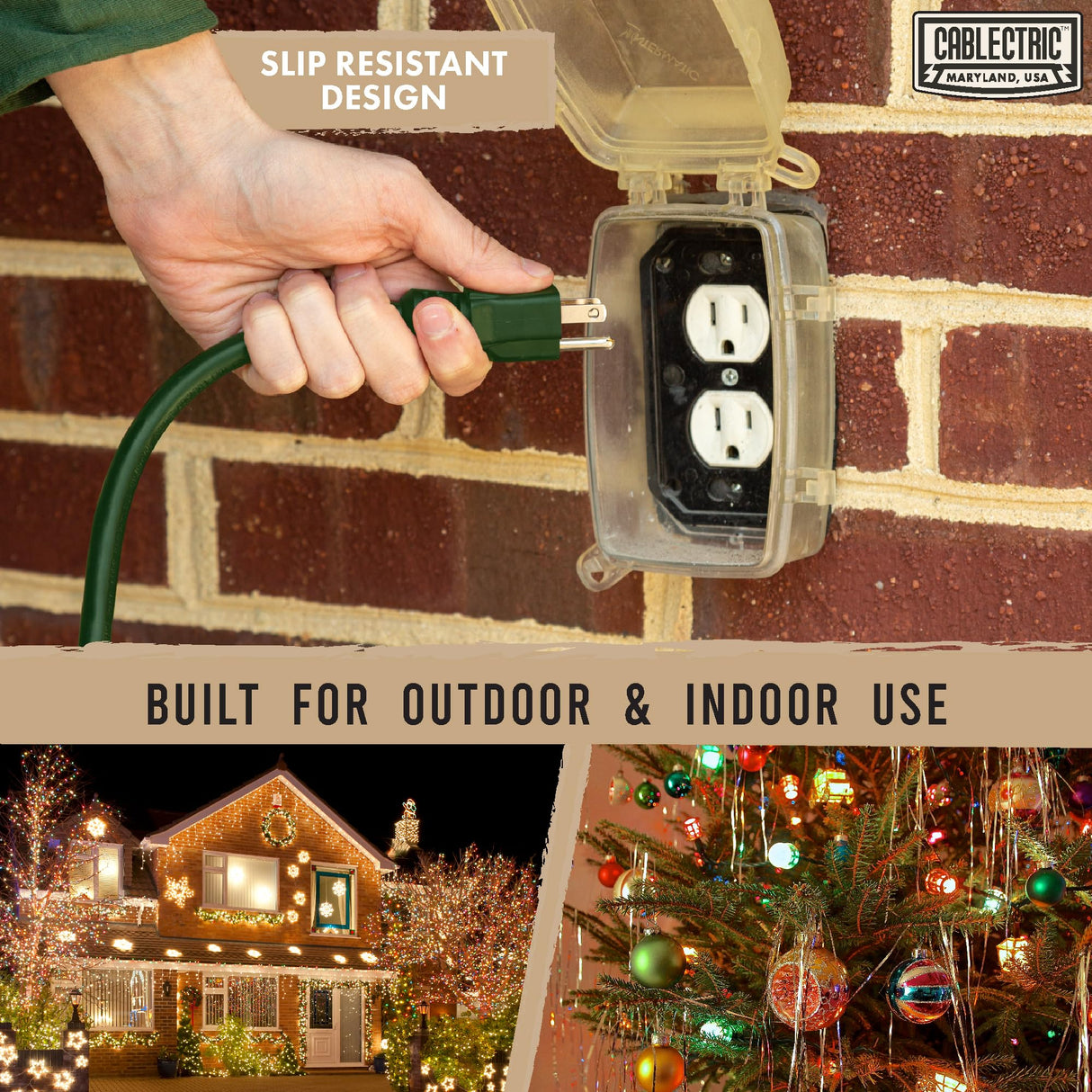 Cablectric 75 ft Outdoor Extension Cord 3 Prong, 16/3 SJTW Weatherproof Green Extension Cord 75ft, Heavy Duty Long Exterior Power Cable for Outside, Landscaping & Outdoor Lights Cablectric