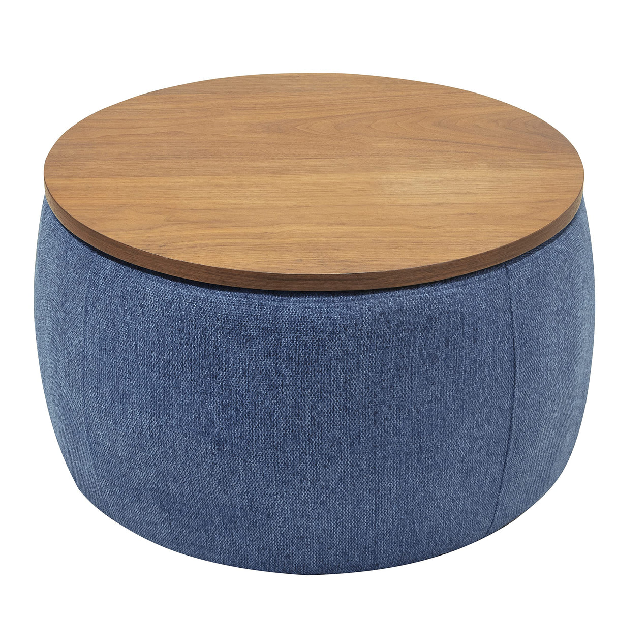 YICORPS Modern Round Storage Ottoman with Wooden Top,Handmade Luxury Pleated Circle Fabric Storage Ottoman Coffee Table,End Table & Footstool for Living Room(Navy Blue) YICORPS