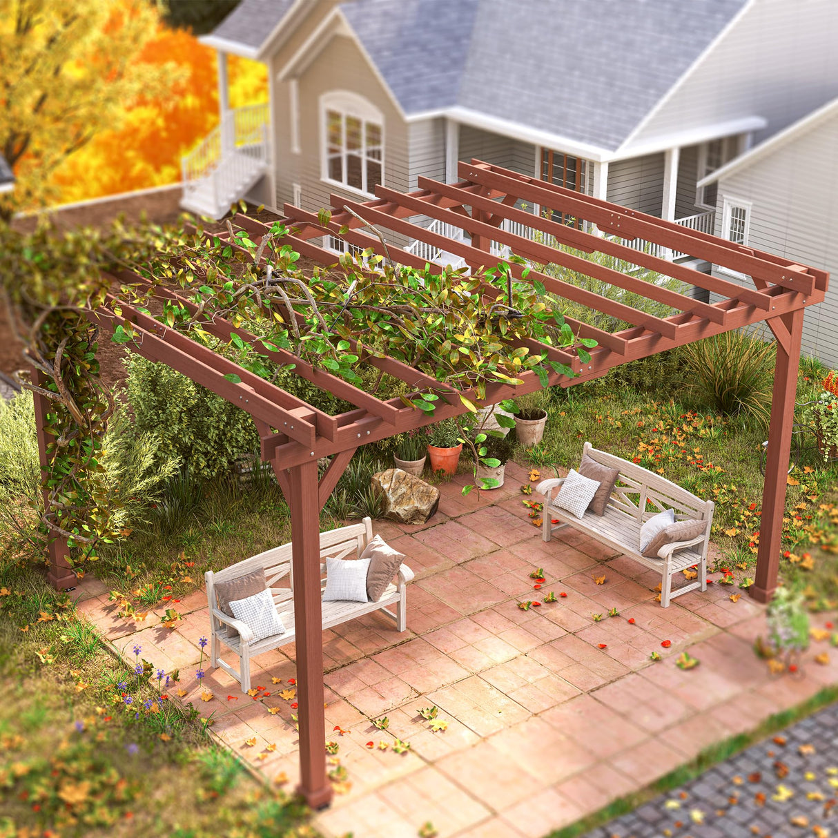 Outsunny 11' x 12.5' Outdoor Pergola, Wood Pergola Gazebo Grape Trellis with Stable Structure for Climbing Plant Support, Patio, Deck, Backyard, Lawn Outsunny