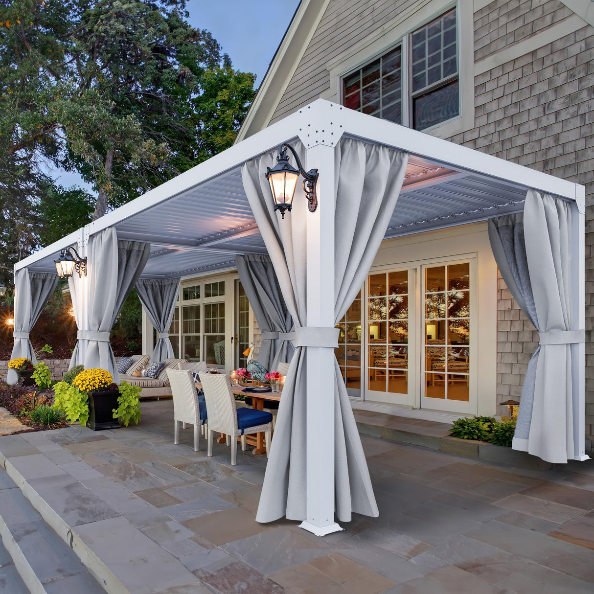 YITAHOME 10x13ft Louvered Pergola Outdoor Aluminum with Adjustable Roof Pergolas Sun Shade Shelter with Netting and Shaded Curtains for Lawns, Patio, Deck and Backyard, White YITAHOME