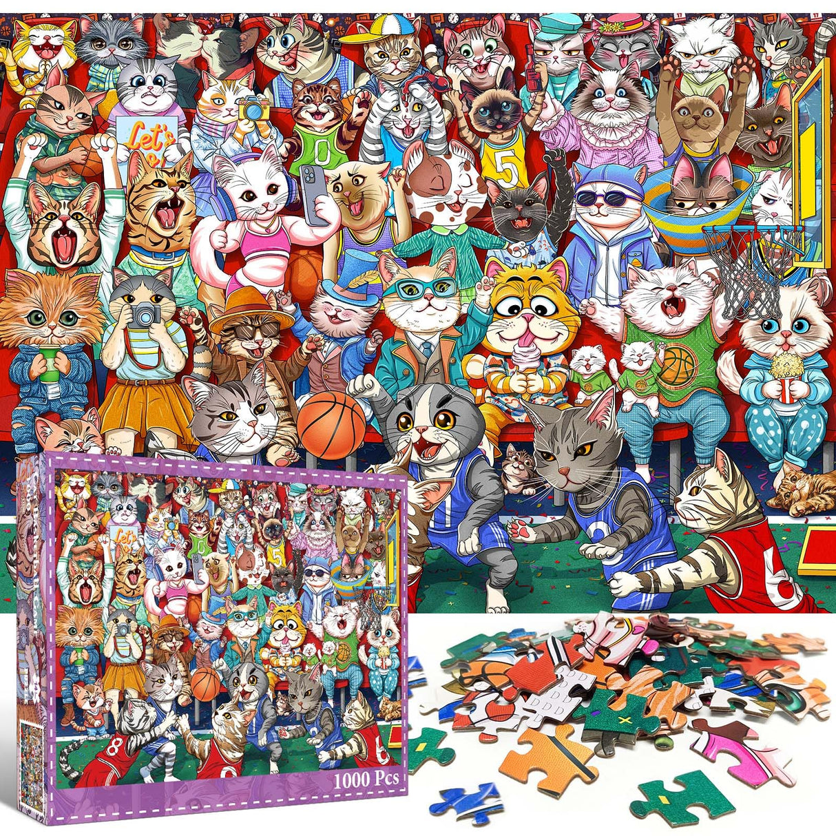 Puzzles for Adults 1000 Pieces, Cat Basketball Fun Jigsaw Puzzles Challenging Game, Puzzles Interlock Perfectly No Dust, for House Decoration, Party Toy for Kids Parents TangMosaic
