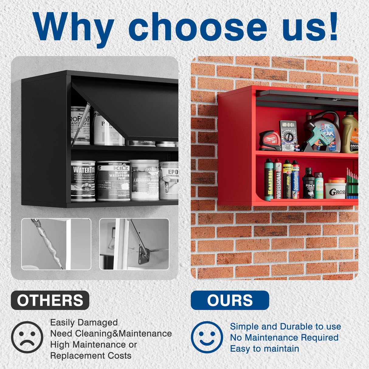 Fesbos Metal Storage Cabinet Black Red Wall Cabinets with Shelf and Locking Door - Wall Mounted Storage Cabinet for Garage Warehouse Home Office - Assembly Required Fesbos