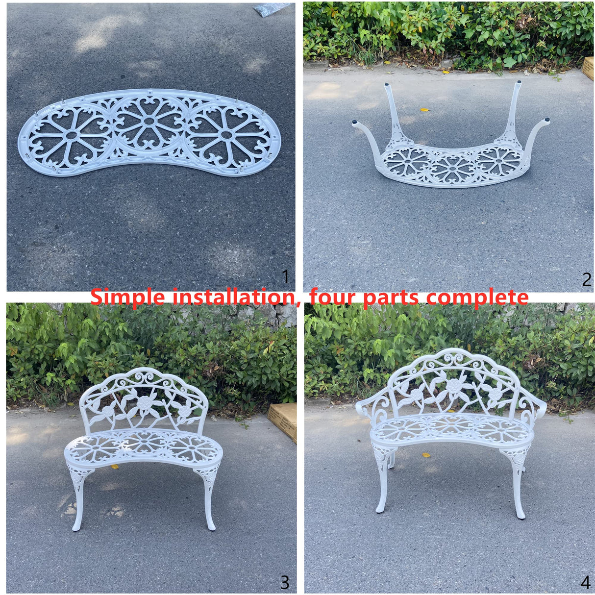 KAILI Garden Bench, Metal Aluminum Rose, Suitable for Garden Porch Park Front Porch Balcony Outdoor (White) KAILI