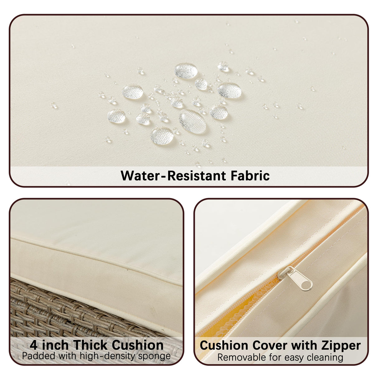 WiberWi Patio Furniture Set 3 Piece Outdoor Sectional Sofa Couch All Weather Rattan Wicker Conversation Set with Acacia Wood Coffee Table for Backyard Porch Garden Balcony, Waterproof, Beige WiberWi