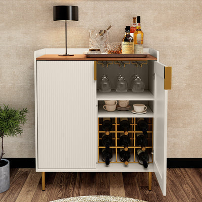 ARTPOWER Wine Bar Cabinet with Fluted Texture, Modern Coffee Cabinet with Wine Rack&Glass Holder, White Kitchen Buffet Sideboard, Freestanding Liquor Cabinet for Dining Room Living Room
