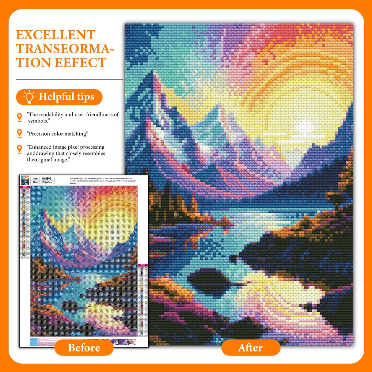 Offito Rainbow Sunset Diamond Art Kits for Adults, Mountains Lake Diamond Painting Kits for Beginners, Fantasy Landscape DIY Full Drill Dots Gem Art Paint for Home Wall Decor 12 x 16 Inch Offito
