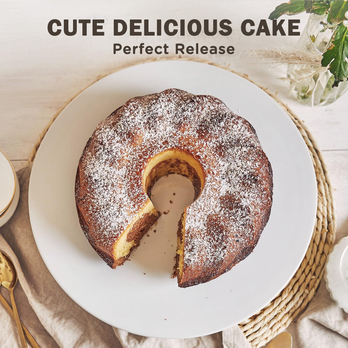 KITESSENSU 9 inch Non-Stick Cake Pans, 12 Cups Premium Fluted Pans for baking, Heavy Duty Carbon Steel Tube Baking Mold, Gray KITESSENSU