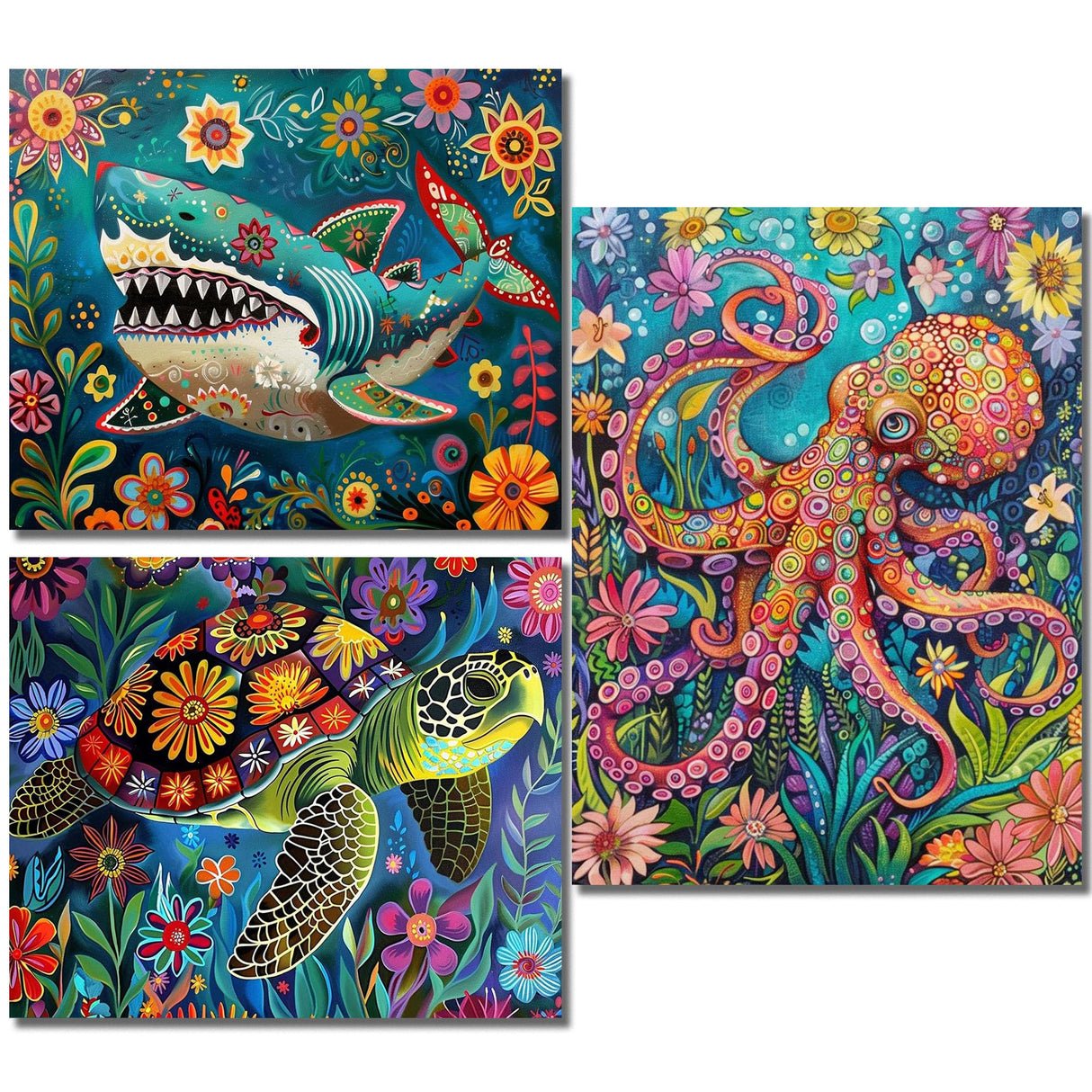 NEGEKFKX 3 Pack Sea Turtles Diamond Art Kits for Adults Beginners,Octopus Shark Diamond Painting Kits for Adults,5D Full Drill DIY Diamond Dot Gem Art Kit Wall Home Decor Arts Craft 12x16 inch NEGEKFKX