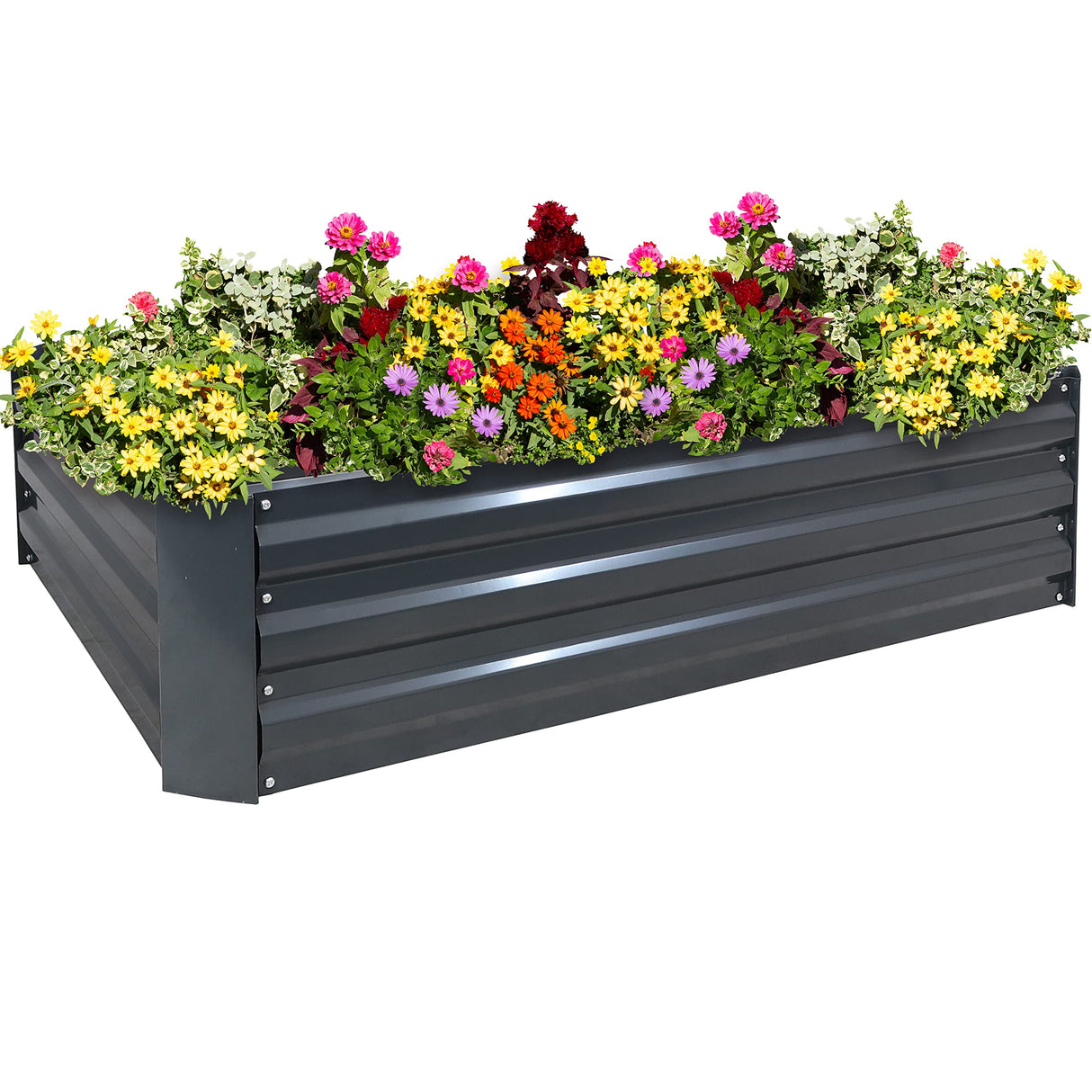 Sunnydaze 11.75" H Raised Metal Garden Bed - Galvanized Raised Garden Bed Outdoor for Vegetables and Flowers - Dark Gray - 4' x 3' Rectangle Sunnydaze