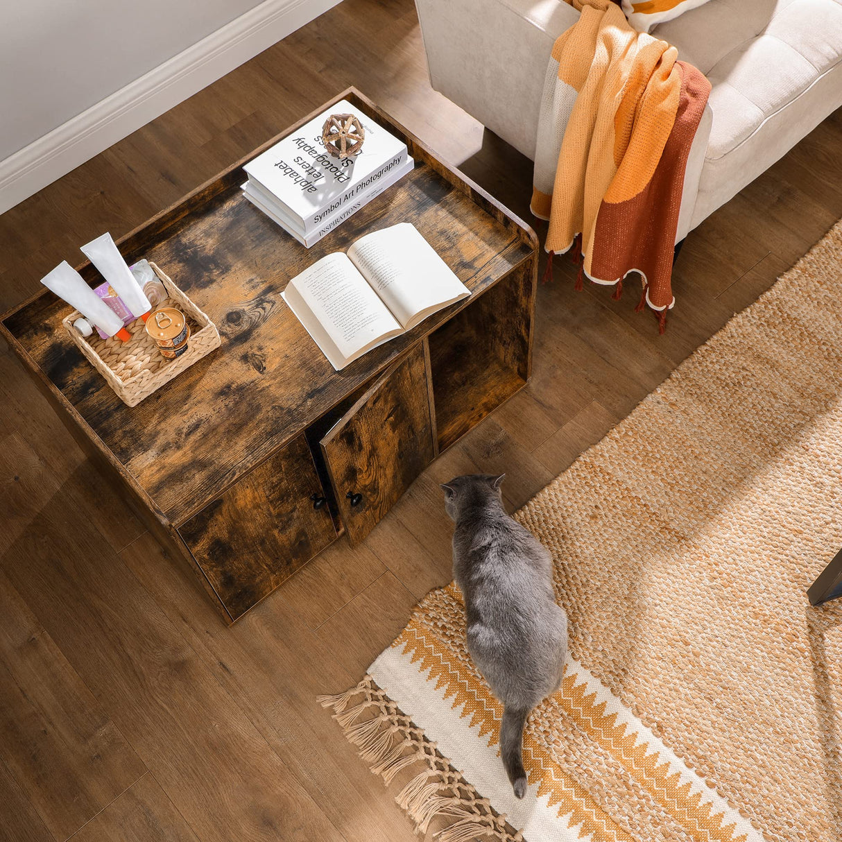 FEANDREA Litter Box Enclosure, Cat Litter Box Furniture Hidden, with Front Entry, Modern Cat House for Indoor Cat, Kitty, Side End Table, 32.4 x 20.9 x 19.7 Inches, Rustic Brown UPCL001X01 Feandrea