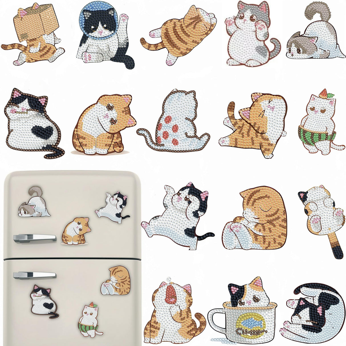 16 Pcs Cat Diamond Painting Magnets Kits Diamond Art Fridge Magnet Refrigerator Sticker Diamond Painting kit for Beginners Adults DIY Art Craft Gifts Home Decors (cat) Bulerrylulu