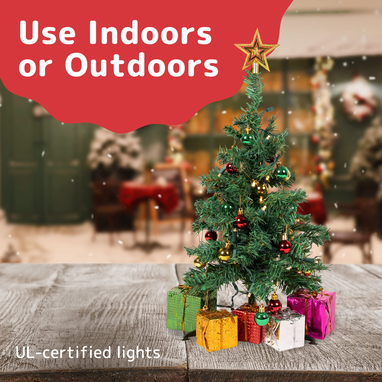 Prextex 23 Inch Tabletop Mini Christmas Tree Set with Warm-White LED Lights, Star Topper, Gift Boxes and Ornaments - Small Christmas Tree for Desk or Table - Easy Setup Christmas Decorations PREXTEX