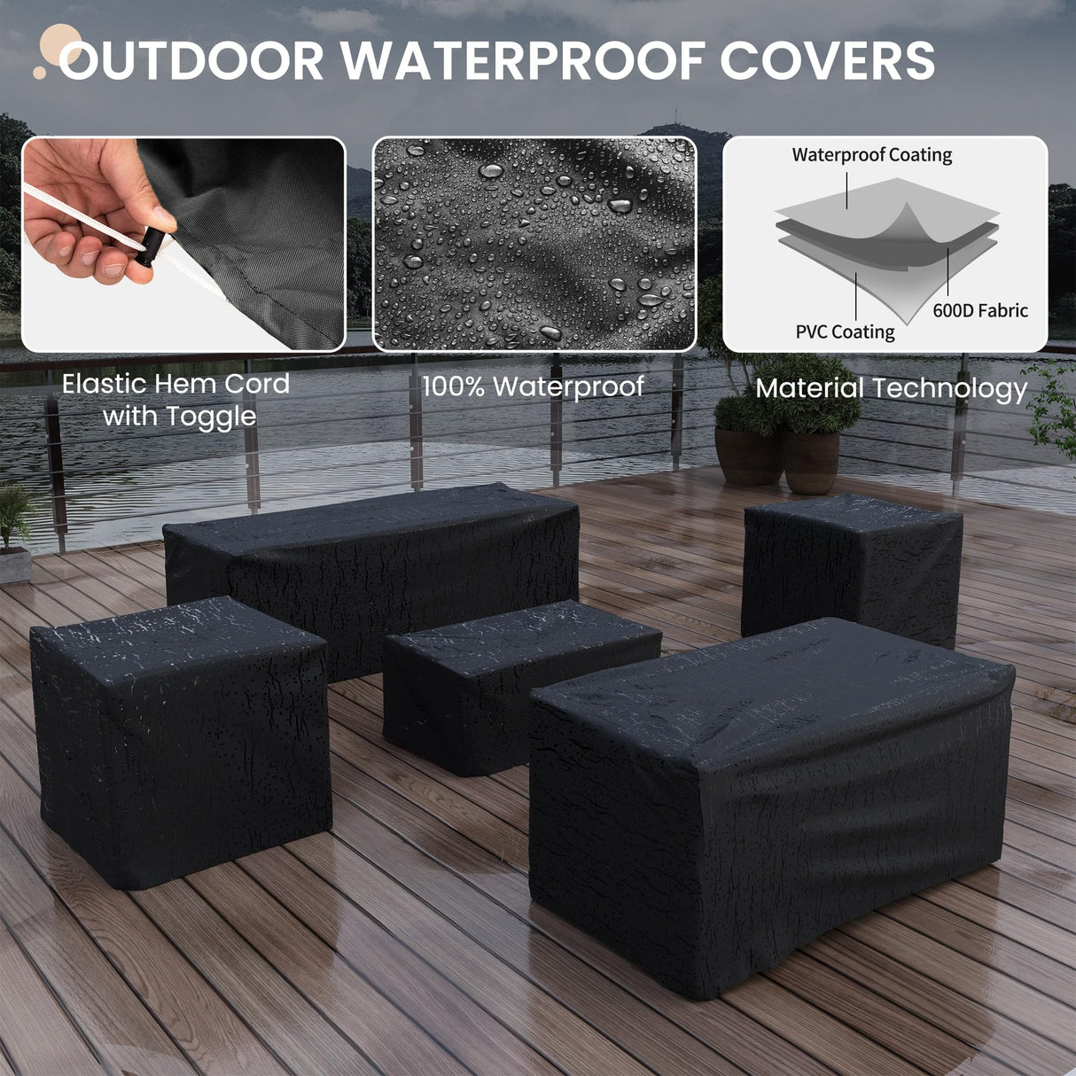 VONZOY Wide Armrest Outdoor Patio Furniture Set, 5 Piece Patio Sectional Sofa with Storage Table for Backyard, Porch, Balcony, Poolside(Navy Blue) VONZOY