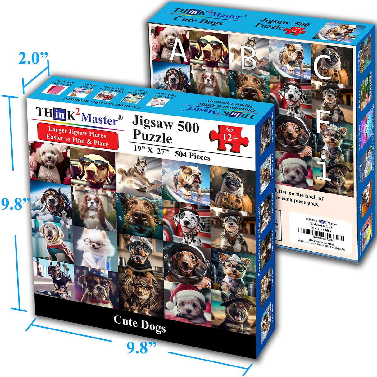 Think2Master Cute Dogs 500 Pieces Jigsaw Puzzle Featuring heartwarming Puppies and Dogs. Fun Teens, Seniors & Families. Great Gift for Kids Ages 13+ Size: 26.8” x 18.9” THINK2MASTER
