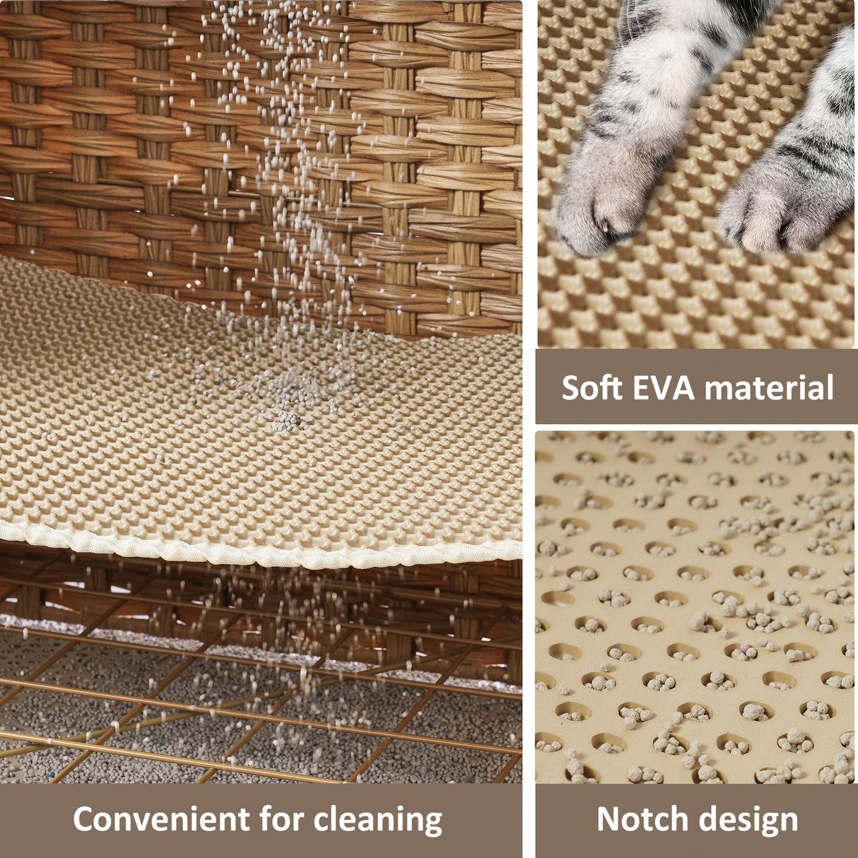 Cat Litter Box Enclosure with Soft Litter Mat; Hidden Cat Washroom Furniture with Door; Handwoven Rattan Cat House with Large Space; Pet Crate for Living Room, Bedroom, Balcony (Natural) Honiakaka