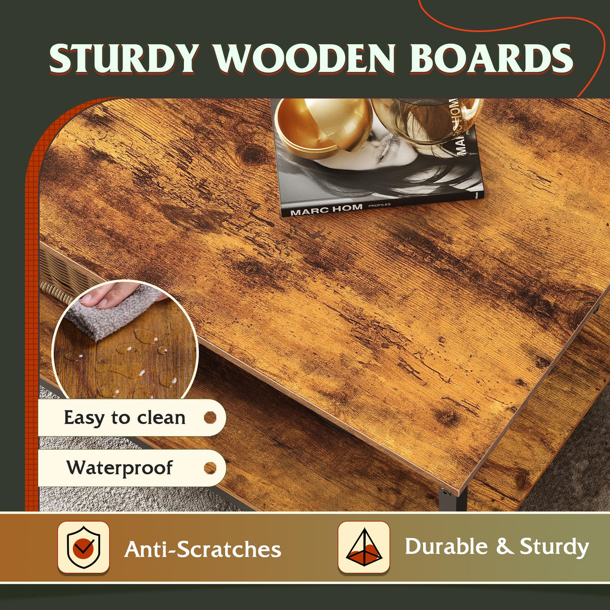 WLIVE Small Coffee Table for Living Room, 31.3" Modern Industrial Coffee Table with Storage Shelf & Metal Frame, 2-Tier Wood Center Table for Small Spaces Apartment, Home, Rustic Brown WLIVE