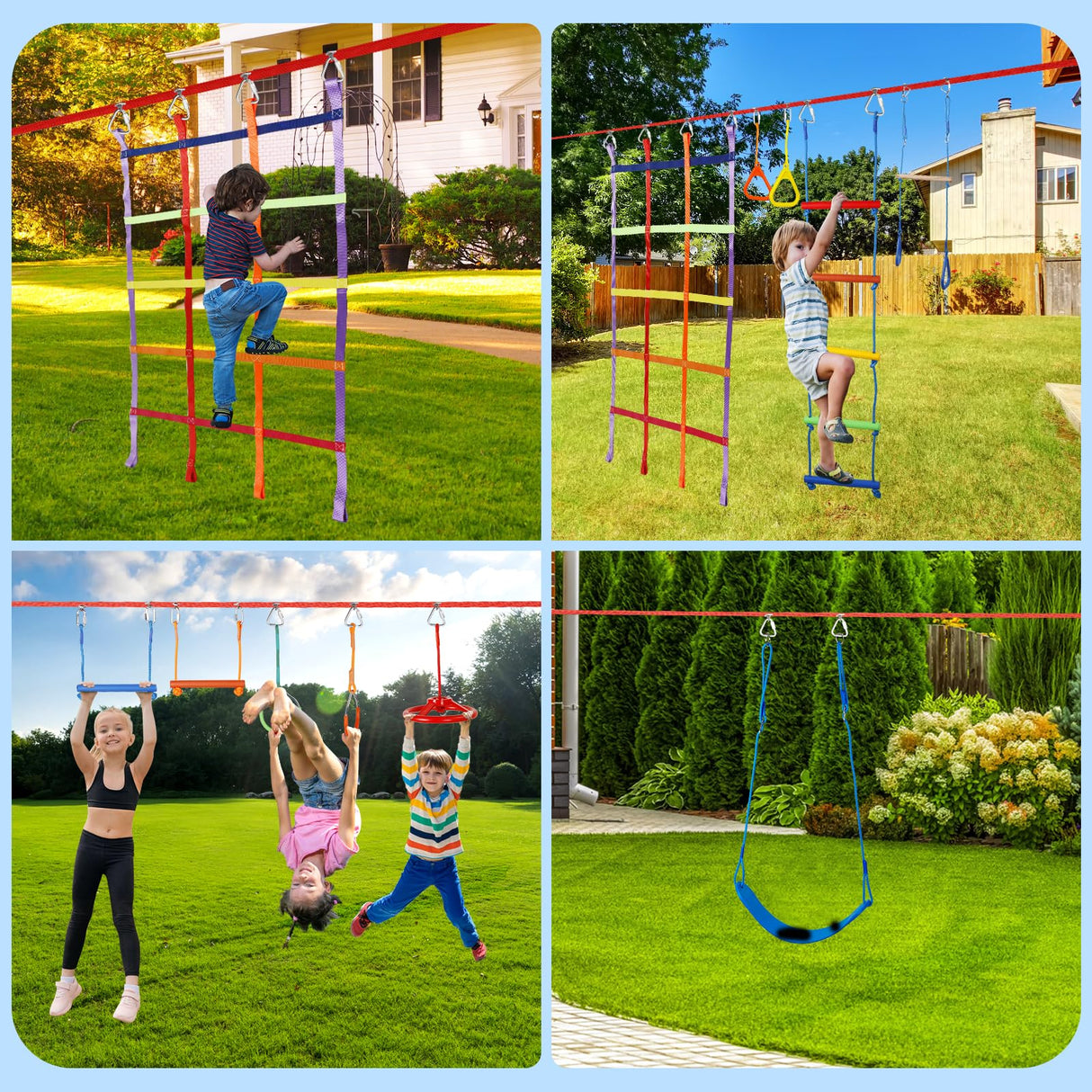 50ft Ninja Warrior Obstacle Course for Kids with Swing, Ninja Course for Kids Outside with 11 Accessories--Trapeze Swing, Climbing Net, Rope Ladder, Outdoor Playset with Monkey Bars ITEFDTUTNE