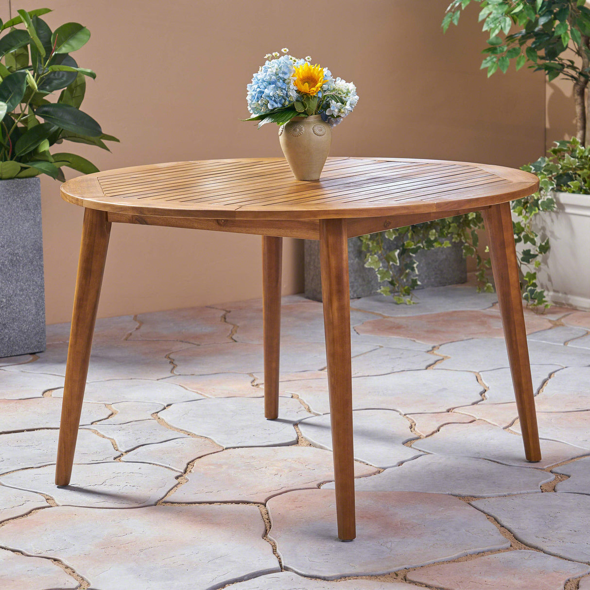 Christopher Knight Home Nick Outdoor Acacia Wood Round Dining Table, Teak Finish Christopher Knight Home