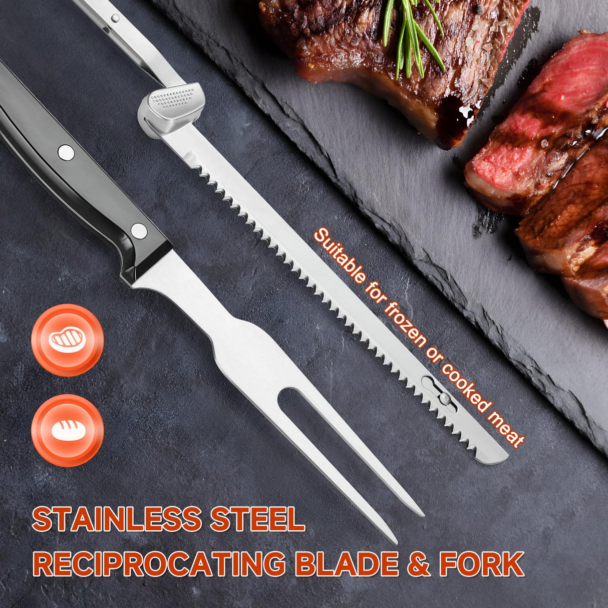 Cordless Electric Knife Set - Rechargeable Carving Knife with Safety Lock, Black Ergonomic Handle with Knives and Forks, for Meat, Bread, Brisket Slicing, Thanksgiving and Christmas Gifts Wanvoapls