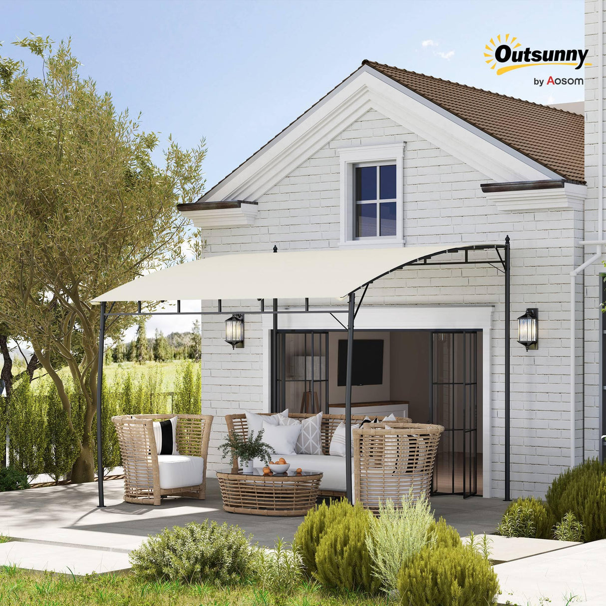 Outsunny 10' x 10' Outdoor Pergola Gazebo with UV-Resistant Canopy and Metal Frame, Sun Shade Shelter for Porch, Patio, Deck, Backyard, Cream White Outsunny