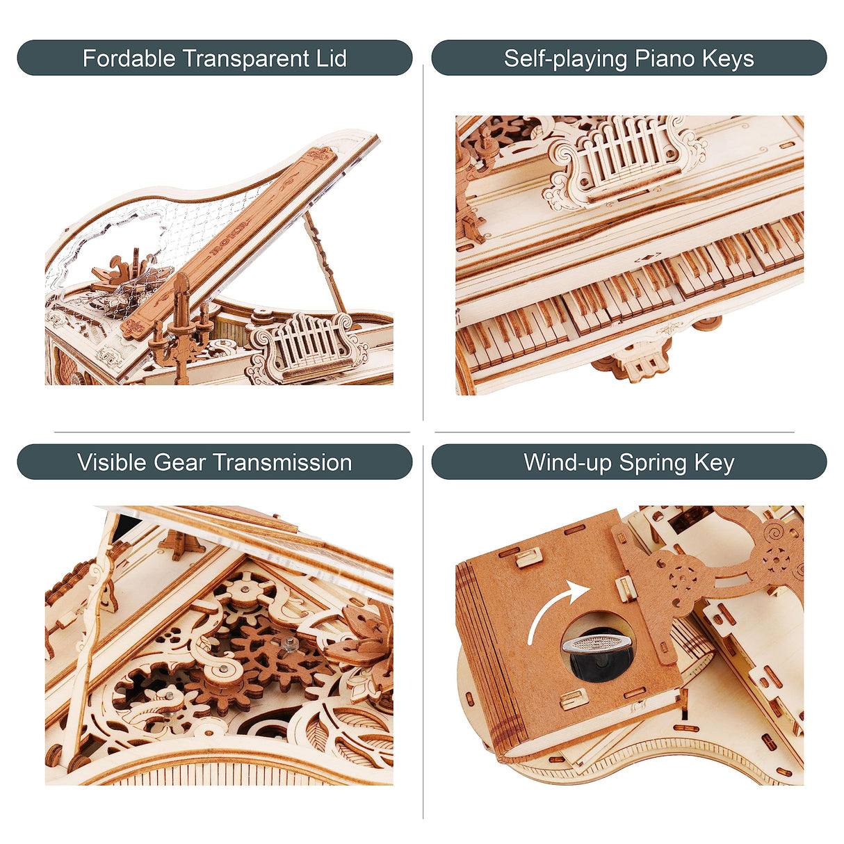 3D Wooden Puzzles Bundled Set Contains Magic Piano Model Kit and 3D Pinball Machine EG01 rowood