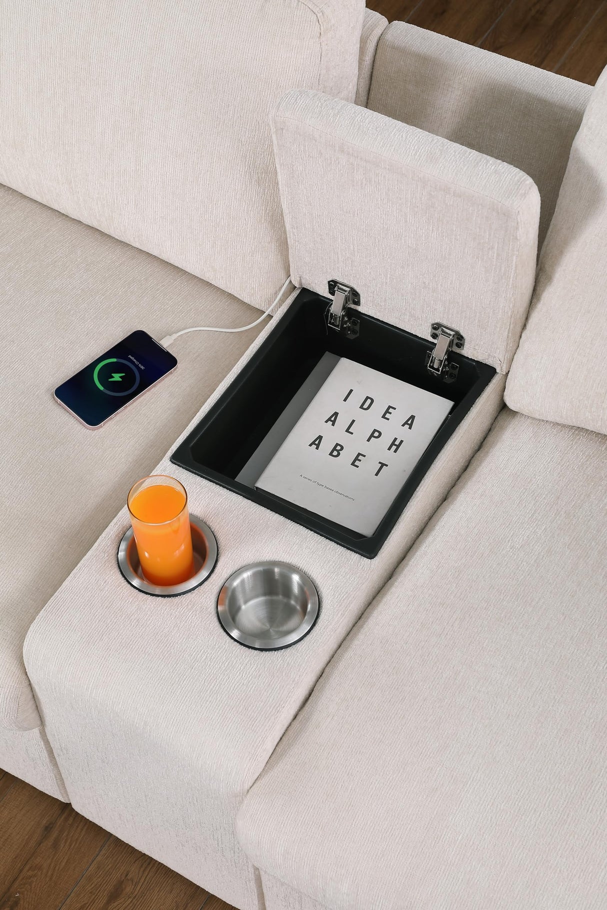 YOPTO 127" Modular Sectional Sofa,Modern Oversized Cloud Couch with Cup Holder&USB Port,7 Seater Convertible L-Shaped Chenille Sofas W/Ottoman,2 Pillows&Storage Box,Comfy Couches for Living Room,Beige YOPTO