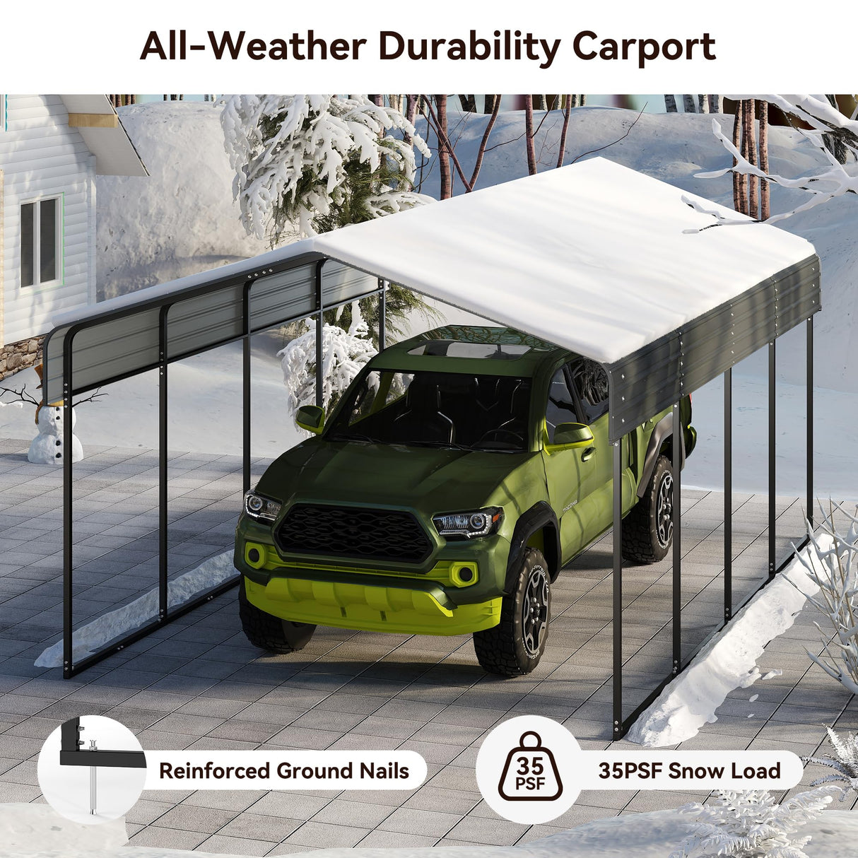 12x20 FT Heavy Duty Metal Carport Canopy with Galvanized Steel Roof, Multi-Use Shelter Outdoor Garage for Car, Boat, Party,Gray PURARELAX