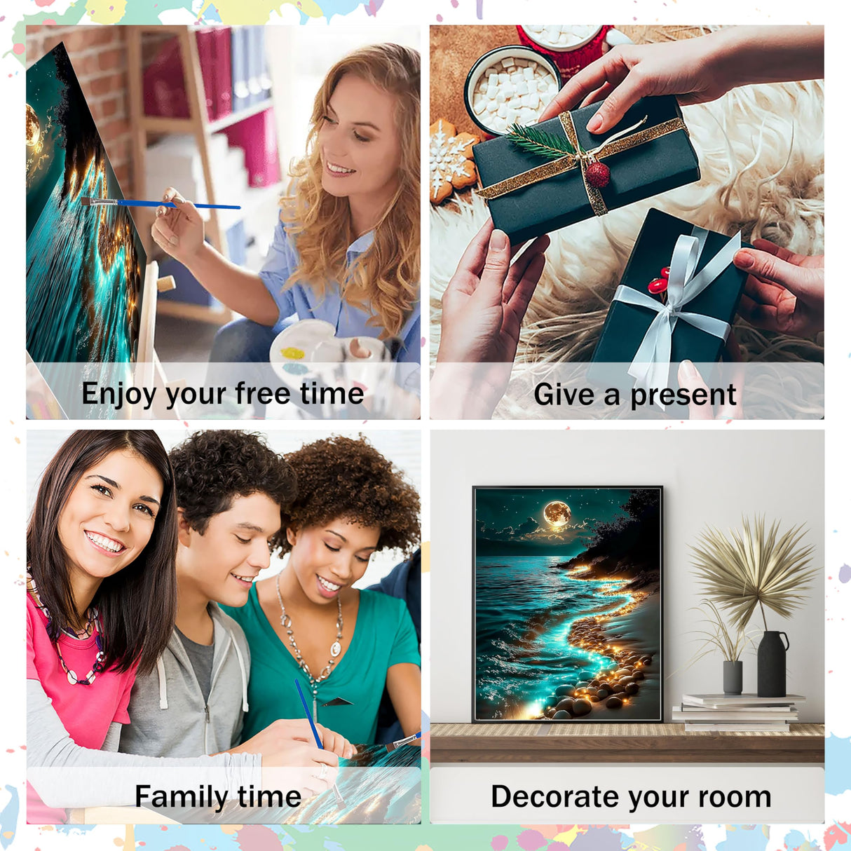 Hutarosl Moonlight Beach Paint by Number Canvas for Adults-Moonlight Paint by Numbers Kit for Adults,Beach Paint by Number Adult,Canvas Paint by Numbers for Adult for Gifts Home Decor 16x20in Hutarosl