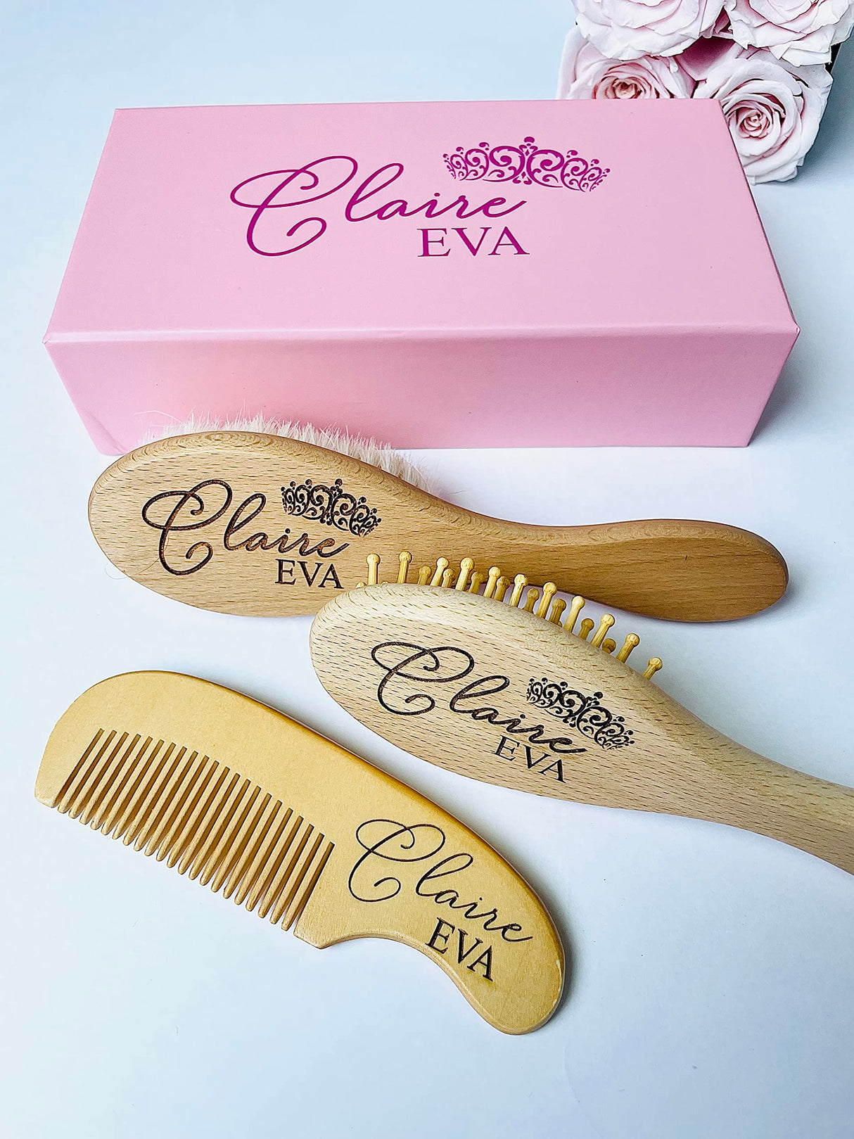 Personalized Wooden Baby Brush Set | Wooden Baby Brush and Comb Set| Personalized Baby Gift | Personalized Baby Gift Girls Girls | Princess Crown Forever Personalized