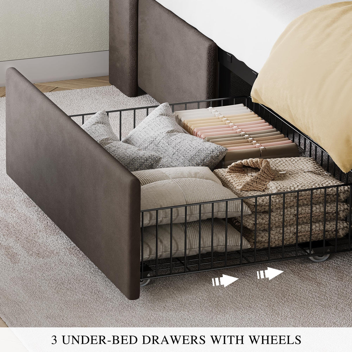 YITAHOME King Size Bed Frame with 3 Storage Drawers and RGB LED Lights, Velvet Upholstered Bed with Charging Station and Storage Headboard, No Box Spring Needed, Easy Assembly, Noise-Free, Grey YITAHOME