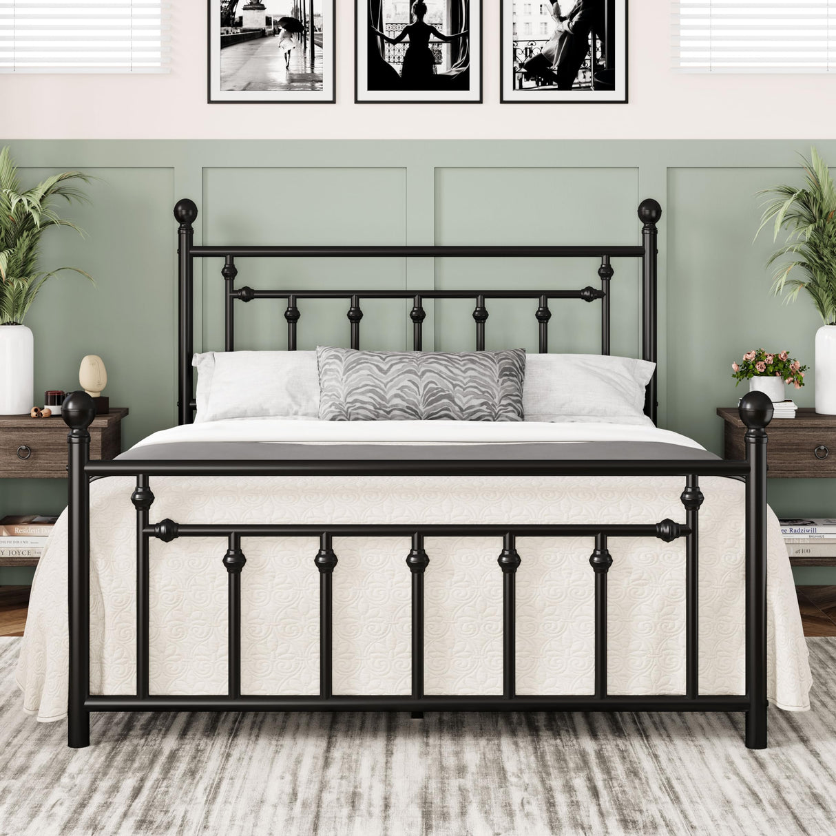 Allewie 14 Inch Queen Size Metal Platform Bed Frame with Victorian Vintage Headboard and Footboard/Under Bed Storage/No Box Spring Needed/Easy Assembly/Noise Free/Mattress Foundation/Black Allewie
