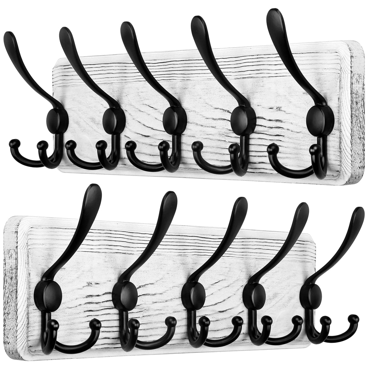 SKOLOO Rustic Wall Mounted Coat Rack: Pine Real Wood Plank Wall Coat Rack with 5 Triple Hooks, Farmhouse Coat Hanger Wall Mount for Hanging Backpack Jacket Coat Hat,Pack of 2 SKOLOO