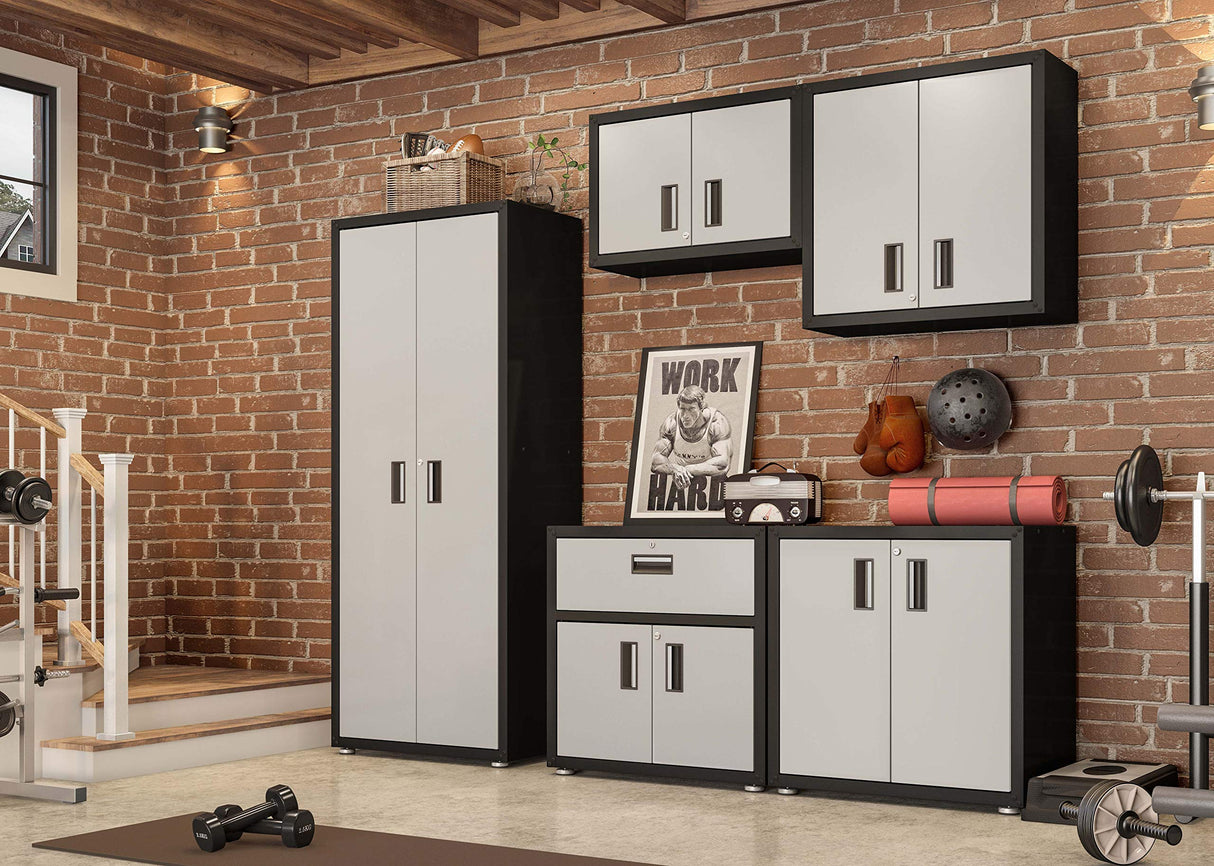 itbe Ready-to-Assemble Floating Garage Storage Cabinet - Wall Mount Garage Cabinet w/Lockable 2 Doors, 44 lbs Shelf Capacity, Removable Shelf, Small Steel Metal Cabinet(Black and Grey) itbe