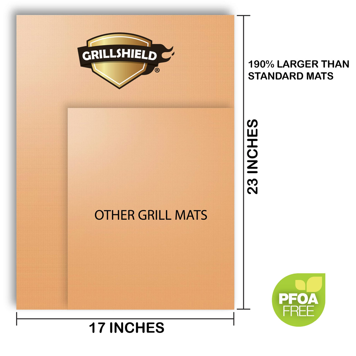 GrillShield - 2 Extra Large Copper Grill and Bake Mats - Best Gift - 17 X 23 inches Non Stick Mats for BBQ Griddle Baking, Reusable and Easy to Clean GrillShield