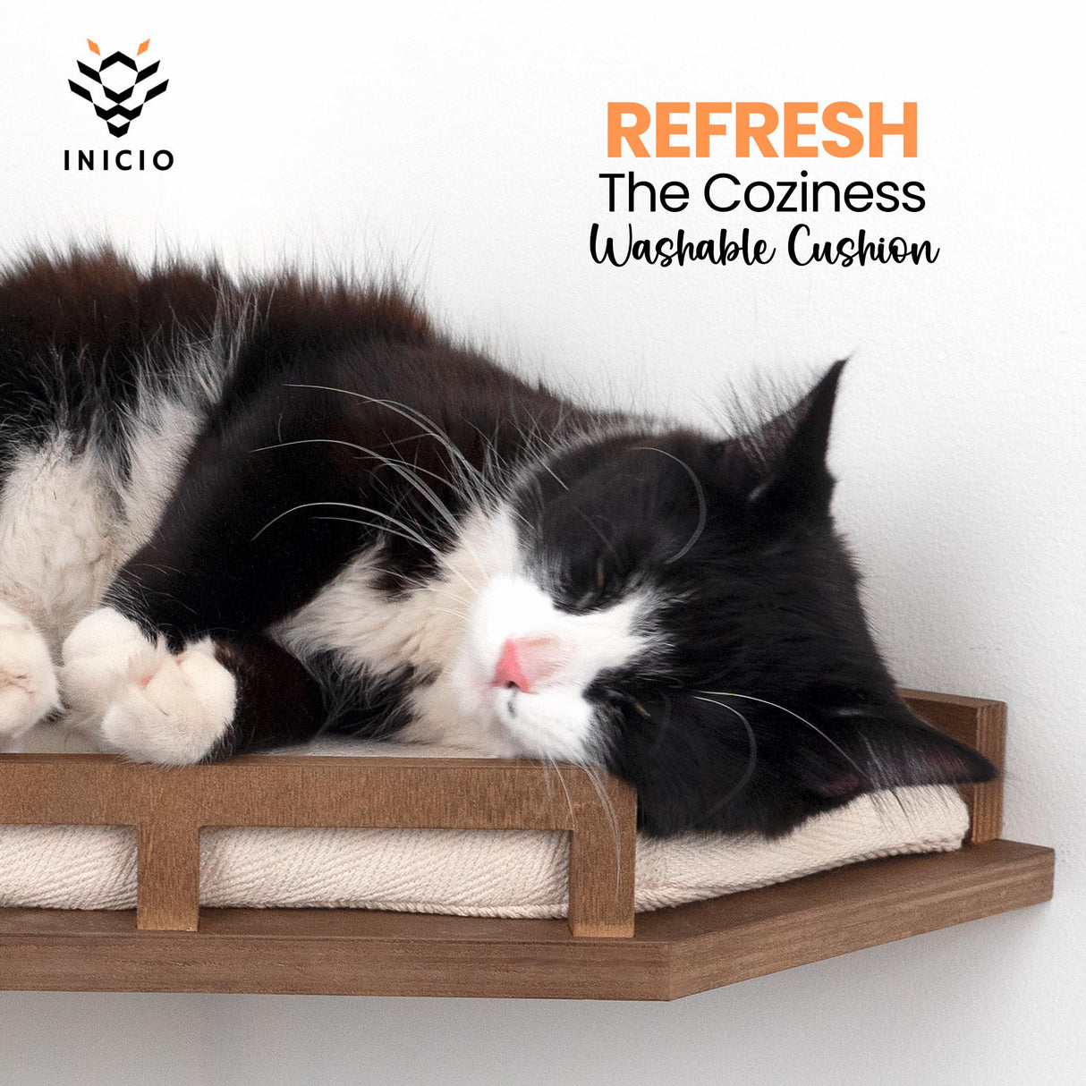 INICIO Cat Wall Shelves - Modern and Durable 3 Step Cat Furniture for Wall - Stylish Birch Floating Shelf for Cats up to 17lbs - Wooden Corner Shelves with Cushioned Perch - Brown INICIO