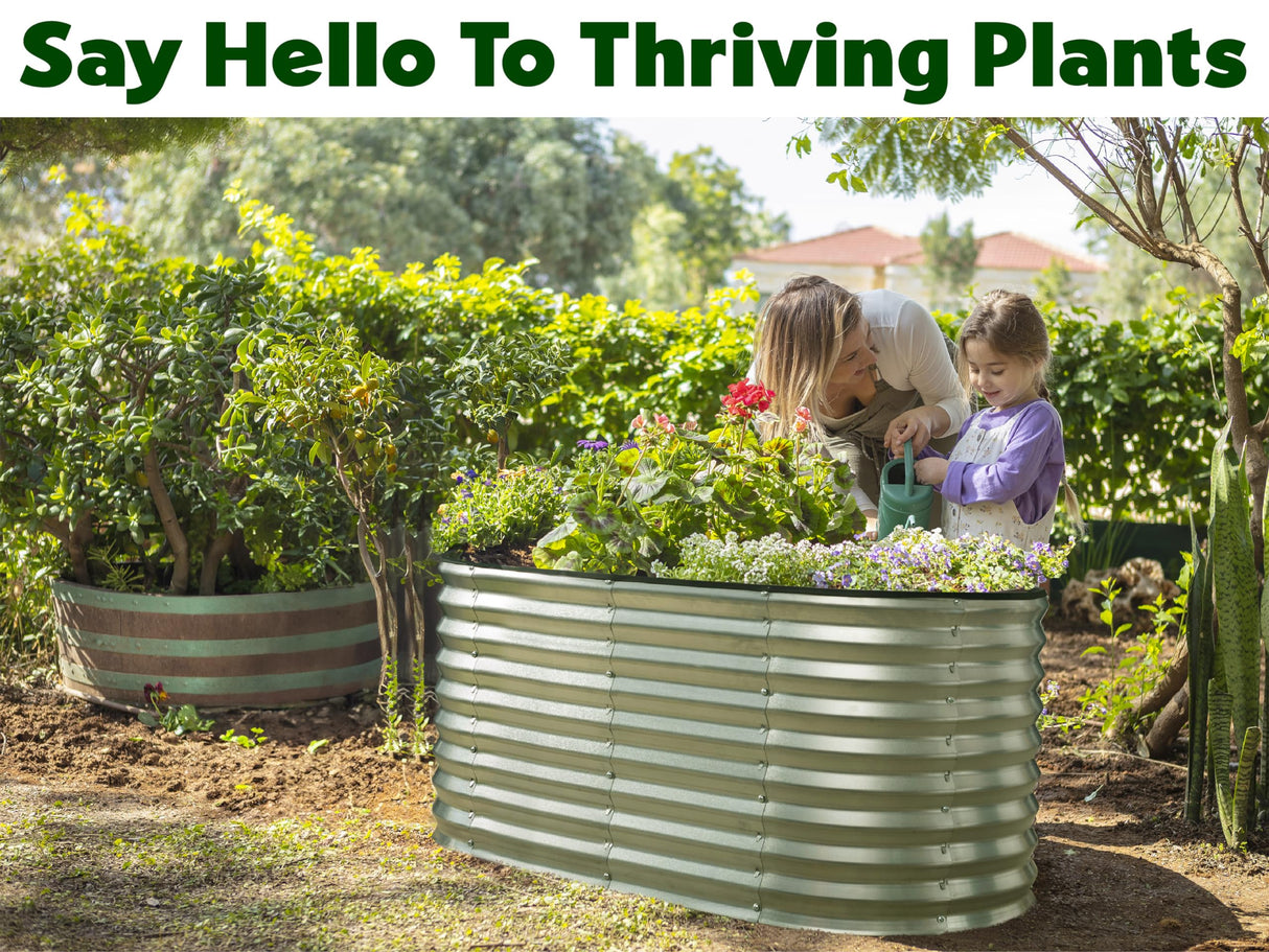 Galvanized Raised Garden Beds Outdoor // 4×2×2 ft Planter Raised Beds for Gardening, Vegetables, Flowers // Large Metal Garden Box (Silver) // Patented Tool-Free Design Plant & Plot