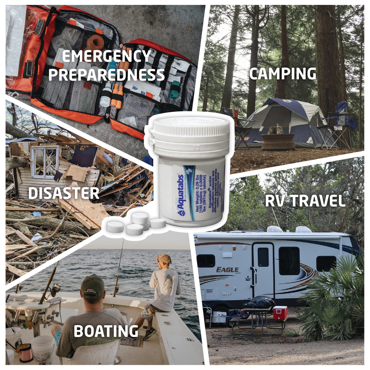 Aquatabs 397mg Water Purification Tablets (100 Pack). Water Filtration System for, Camping, Boating, Emergencies, Survival, RVs, and Marine-Use. Easy to Use Treatment and Disinfection. Aquatabs