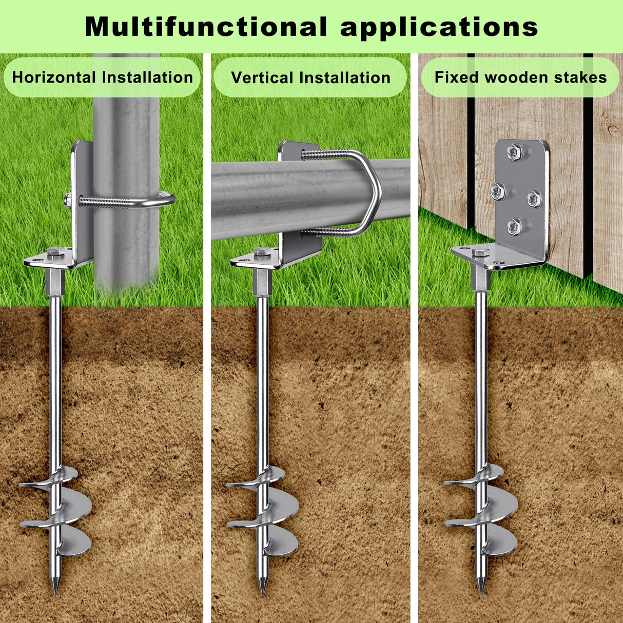 Insaga Multi-Purpose Ground Anchors Screw in, Wider Spiral Earth Anchors, Fully Welded Mobile Home Anchors for Trampolines, Swing Sets, Carports and More, 18'' Set of 4 Insaga