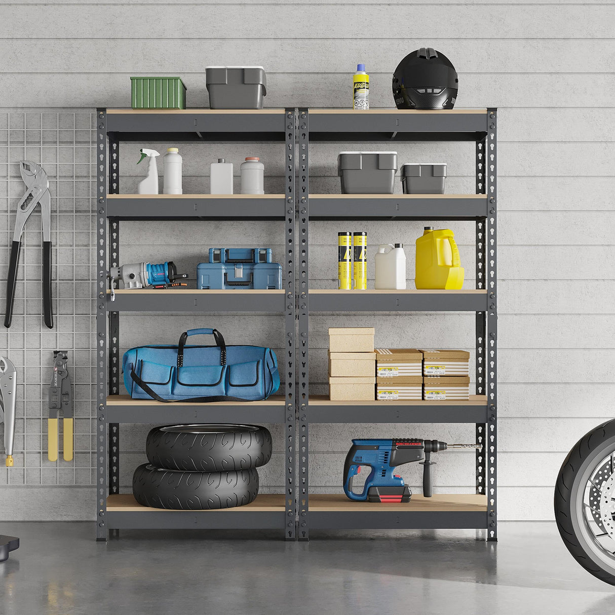 Topeakmart 2 PCS 5-Tier Utility Shelves, Metal Storage Shelves Garage Shelving Unit Adjustable Garage Storage Shelves Storage Racks Heavy Duty Shed Shelving - Dark Gray, 27.5 x 12 x 60 Inch Topeakmart