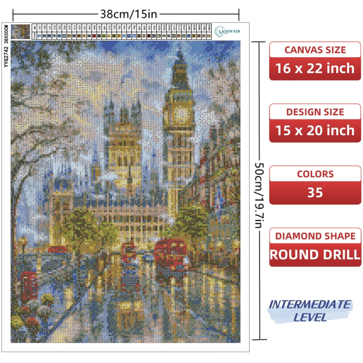 LANDFAIR Diamond Painting Kits - 15x20 inch Round Full Drill Big Ben London Diamond Art Kits for Adults LANDFAIR