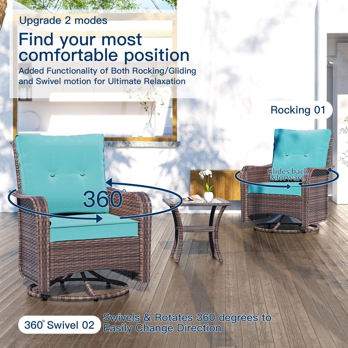 Kullavik 13PCS Outdoor Patio Furniture Set,PE Wicker Rattan Sectional Sofa Patio Conversation Sets with 43" 55000BTU Gas Propane Fire Pit Table,Swivel Rocking Chairs Set,Blue Kullavik